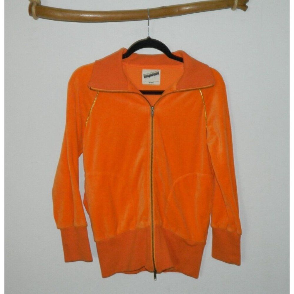 Vintage TwoPercent Track Jacket Orange Velour 90's Y2K Pockets Full Zip Small